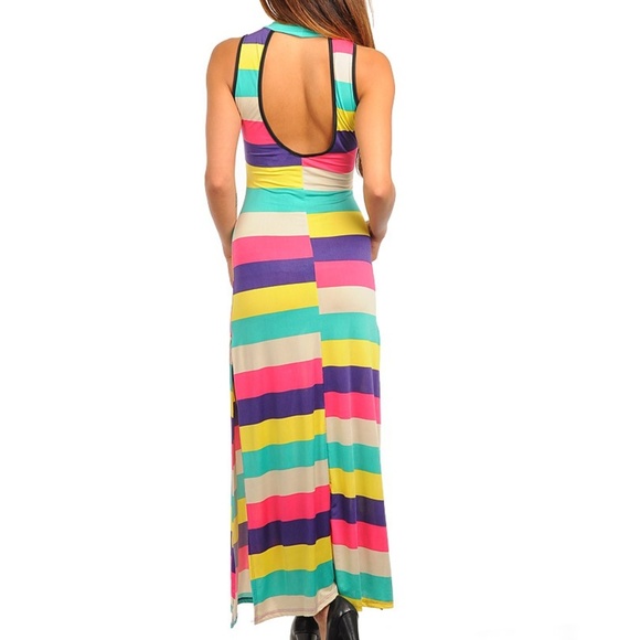 Dress High Turtle Neck Cutout Striped rainbow - Picture 5 of 7